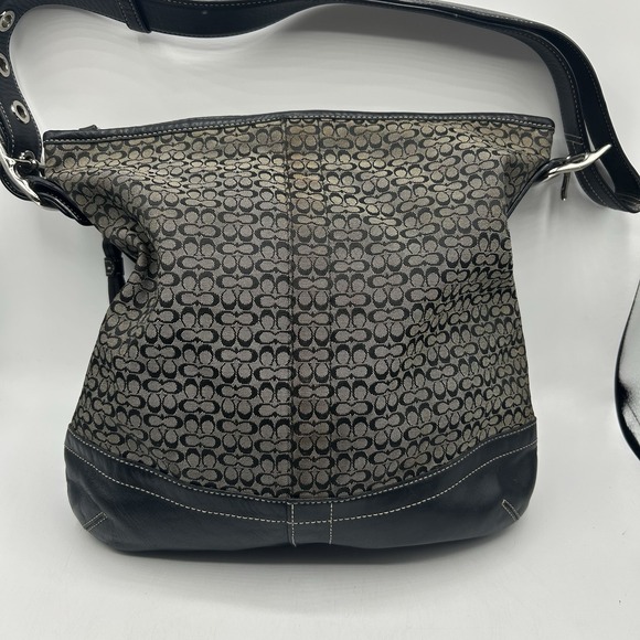 Vintage Y2K Coach F10416 Signature Convertible Duffle Crossbody Bag Gray Black - Picture 6 of 16